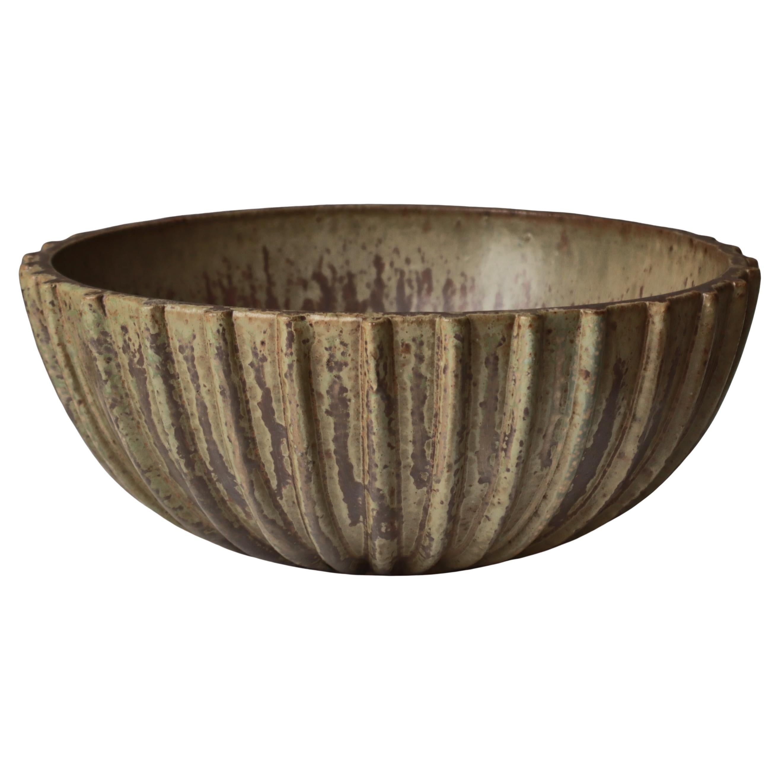 Arne Bang Large Art Deco Stoneware Bowl no. 189, Own Studio, 1930s, Denmark