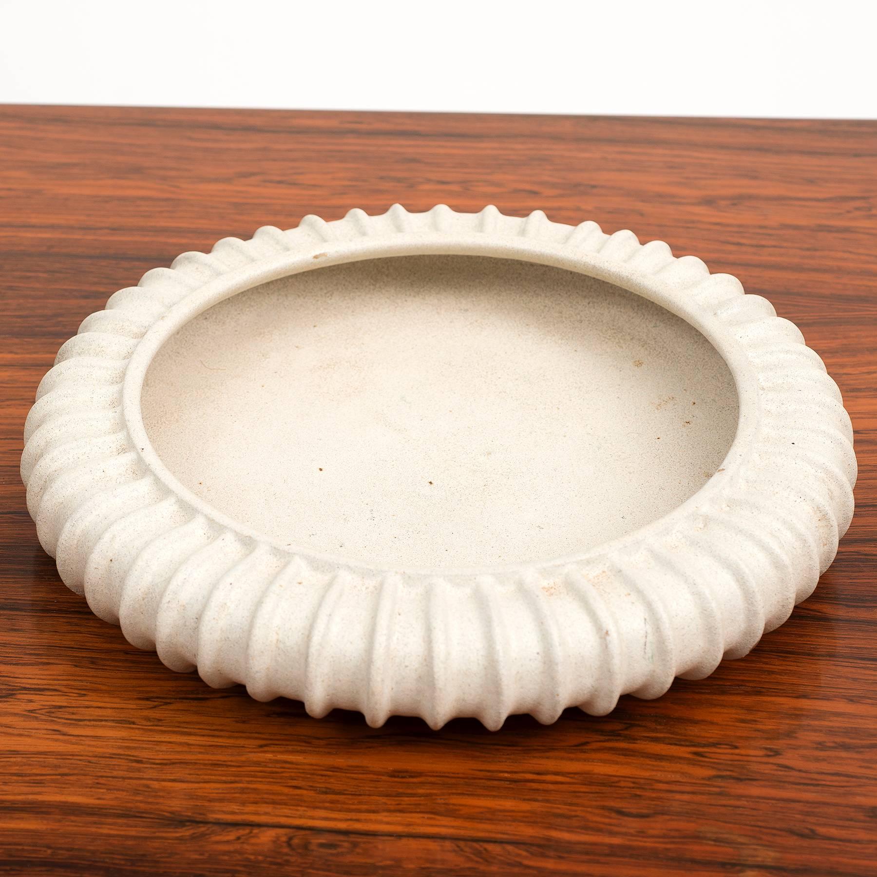 Ceramic Arne Bang Large Circular Stoneware Dish, Denmark, 1940s