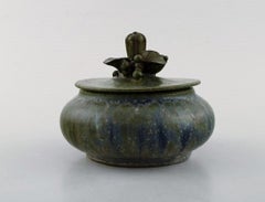 Arne Bang, Lidded Jar in Glazed Ceramics, Lid Decorated with Foliage, 1930s