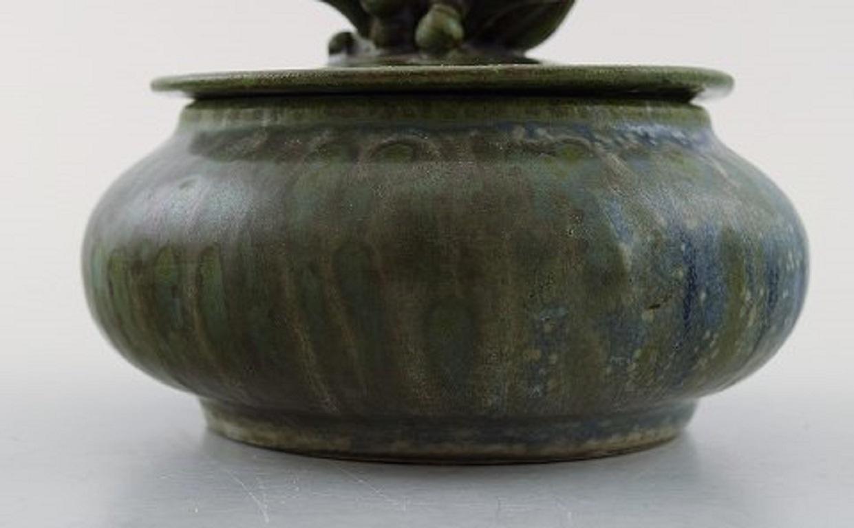 Mid-20th Century Arne Bang, Lidded Jar in Glazed Ceramics, Lid Decorated with Foliage, 1930s