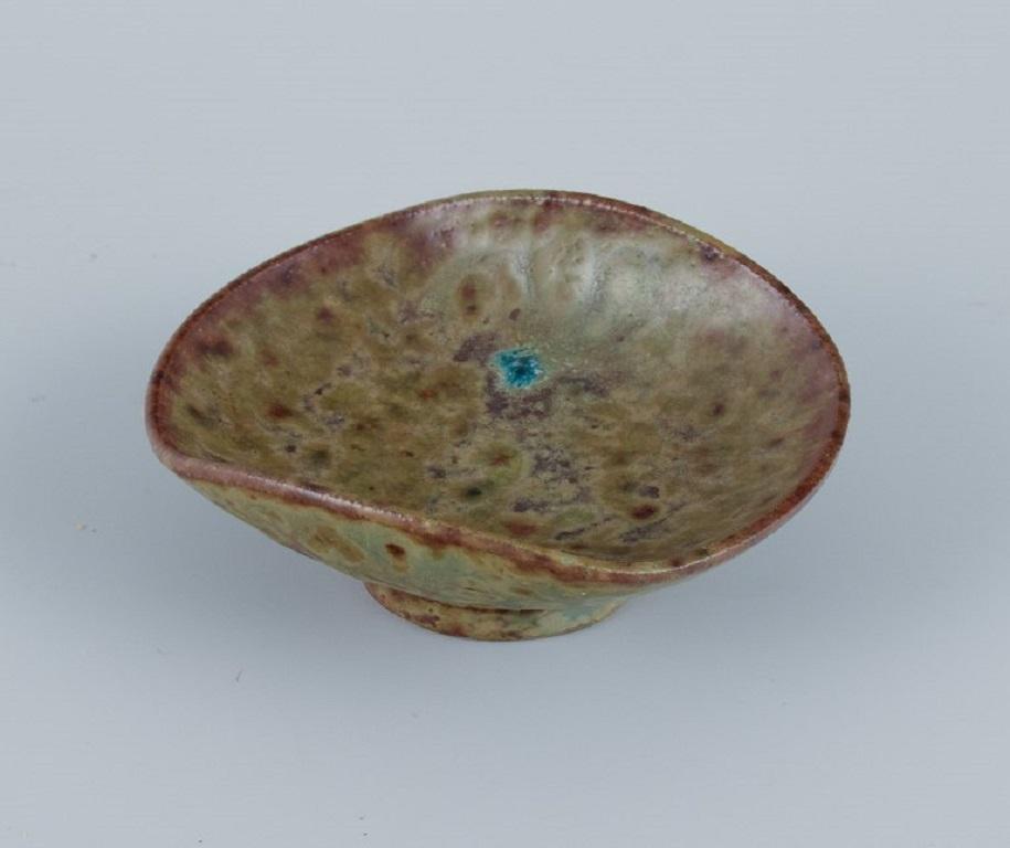 Glazed Arne Bang, Miniature Bowl with Glaze in Green-Brown Shades, 1940-1950s For Sale
