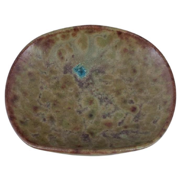 Arne Bang, Miniature Bowl with Glaze in Green-Brown Shades, 1940-1950s For Sale