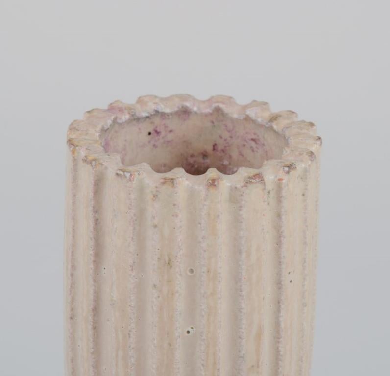Scandinavian Modern Arne Bang, own workshop. Ceramic candlestick with glaze in sandy tones.  For Sale