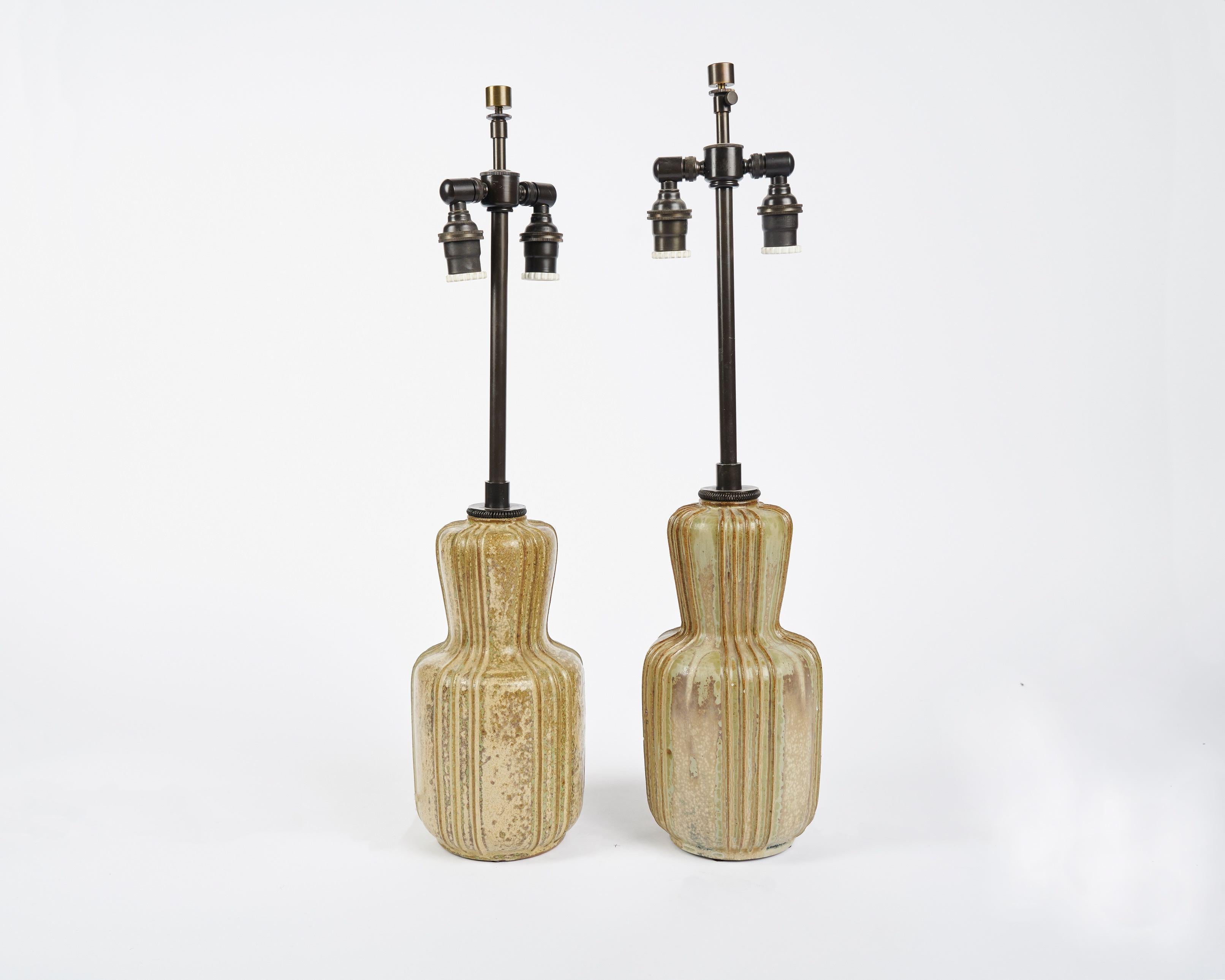Danish Arne Bang, Pair of Glazed Ceramic Lamps, Denmark, 1930s