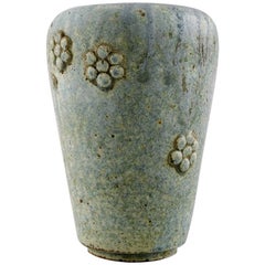 Arne Bang, Pottery Vase, Beautiful Glaze in Bluish Shades