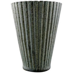 Arne Bang, Pottery Vase in Ribbed Style