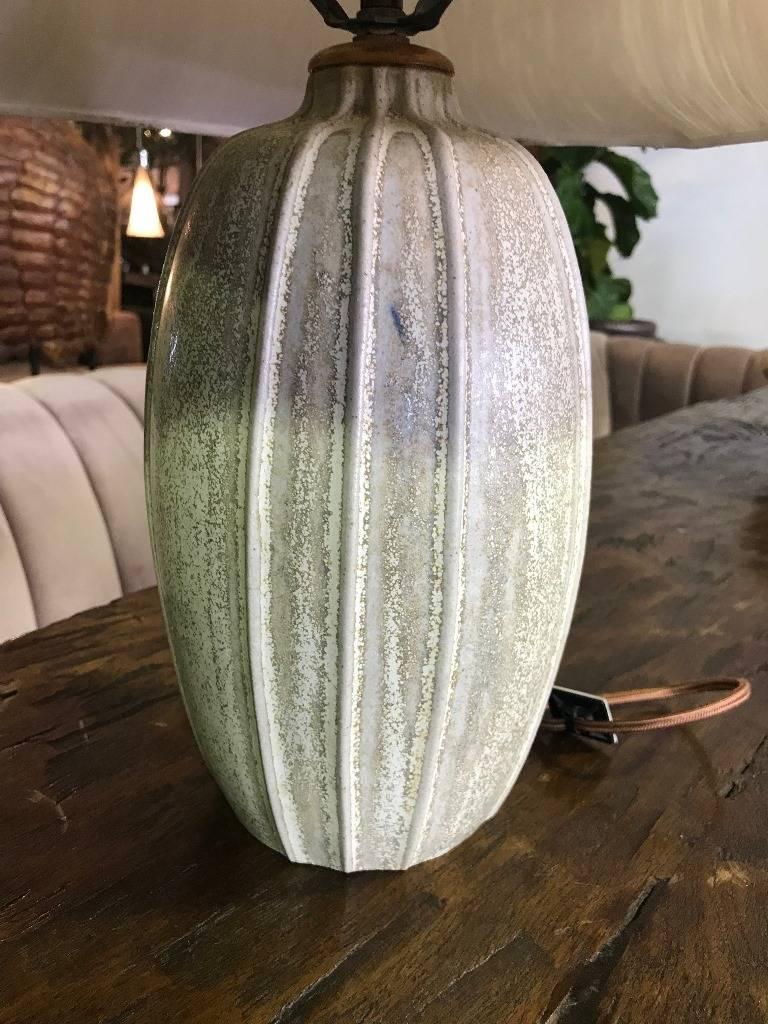 Arne Bang Ribbed Ceramic/ Pottery Glazed Table Lamp In Good Condition In Studio City, CA