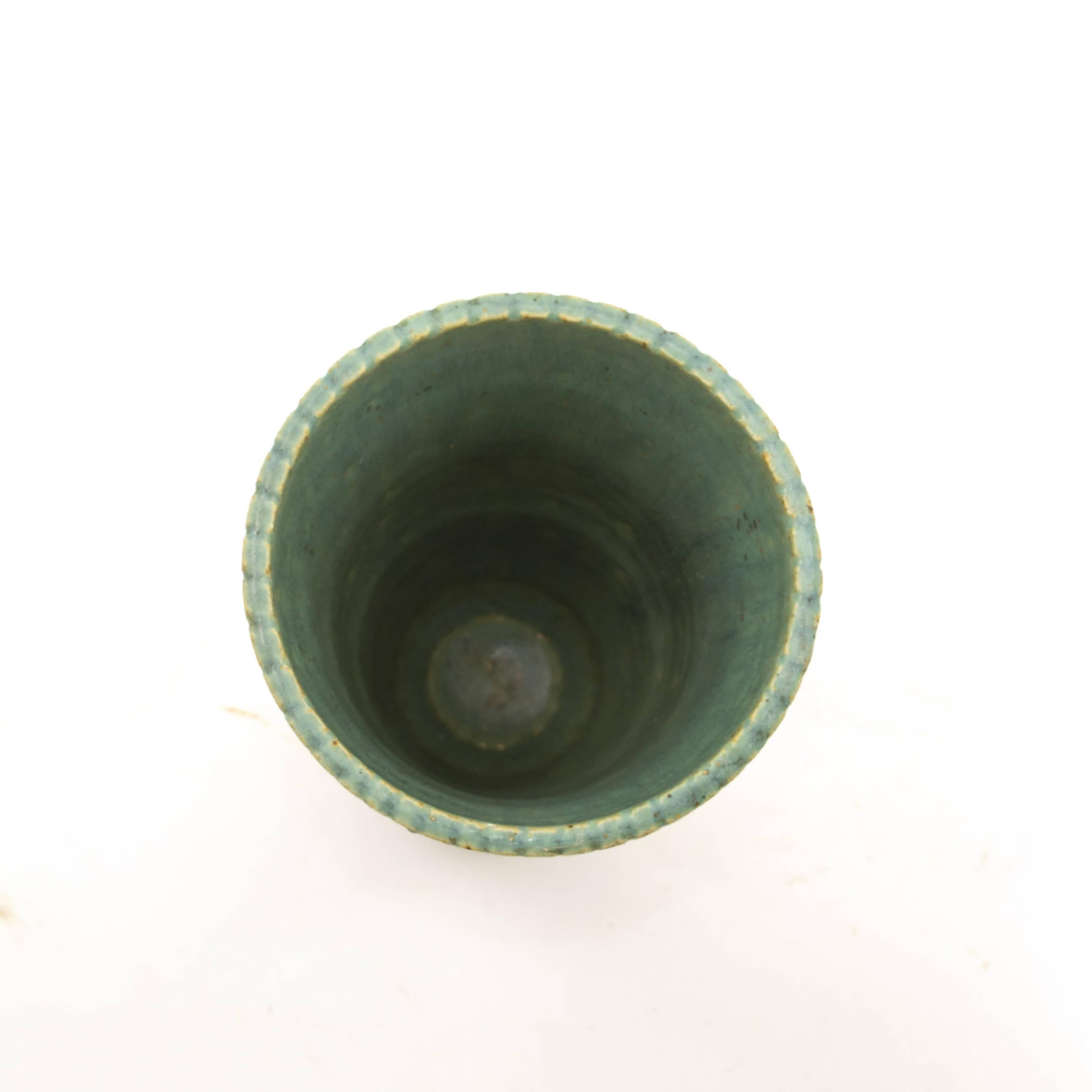 Glazed Arne Bang, Ribbed Stoneware Vase No. 116. Signed For Sale