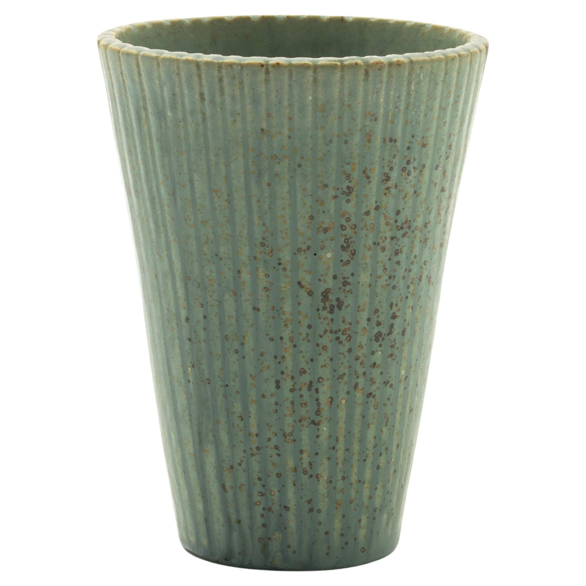 Arne Bang, Ribbed Stoneware Vase No. 116. Signed For Sale