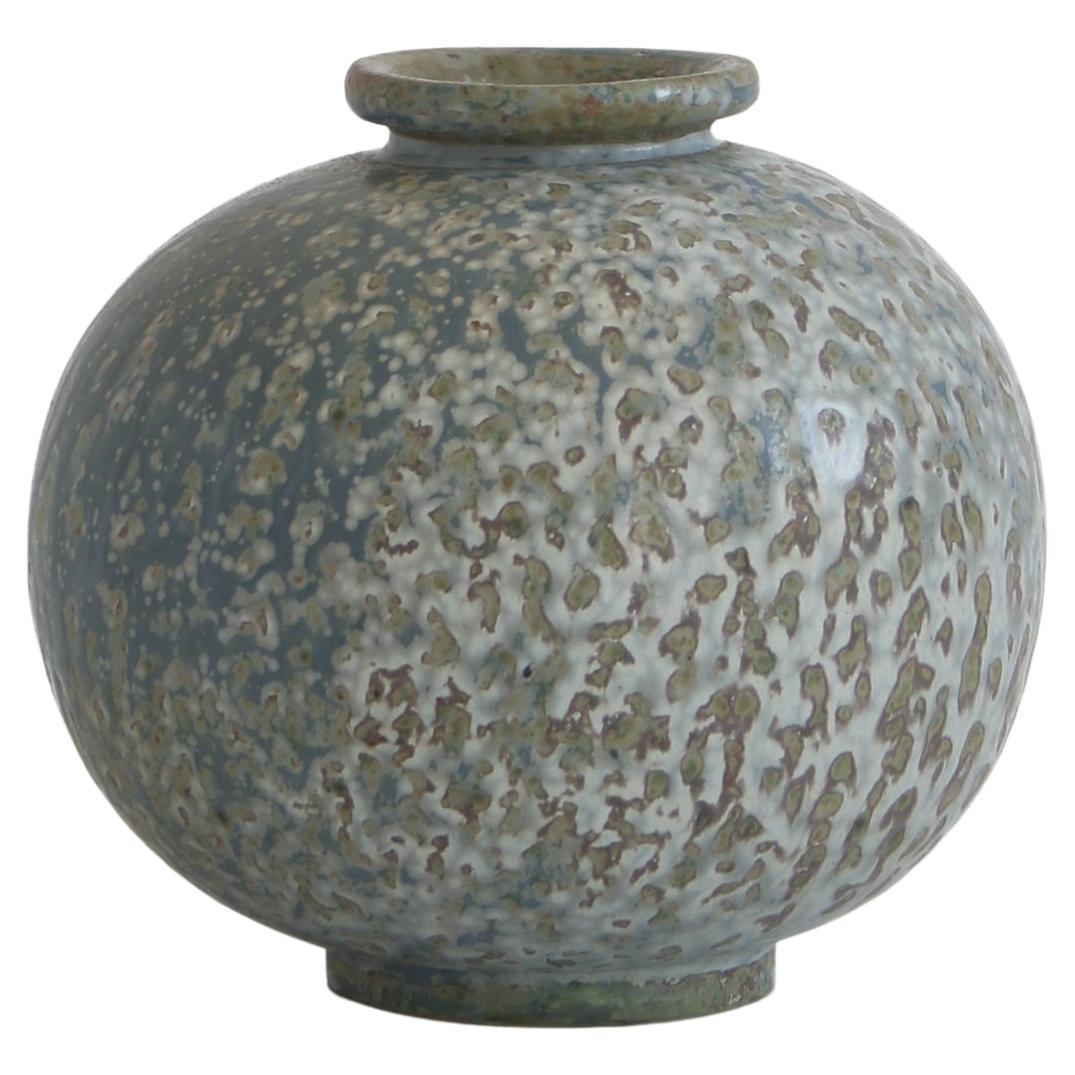 Arne Bang Round Stoneware Vase with Freckled Glazing, Own Studio, 1930s