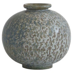 Arne Bang Round Stoneware Vase with Freckled Glazing, Own Studio, 1930s