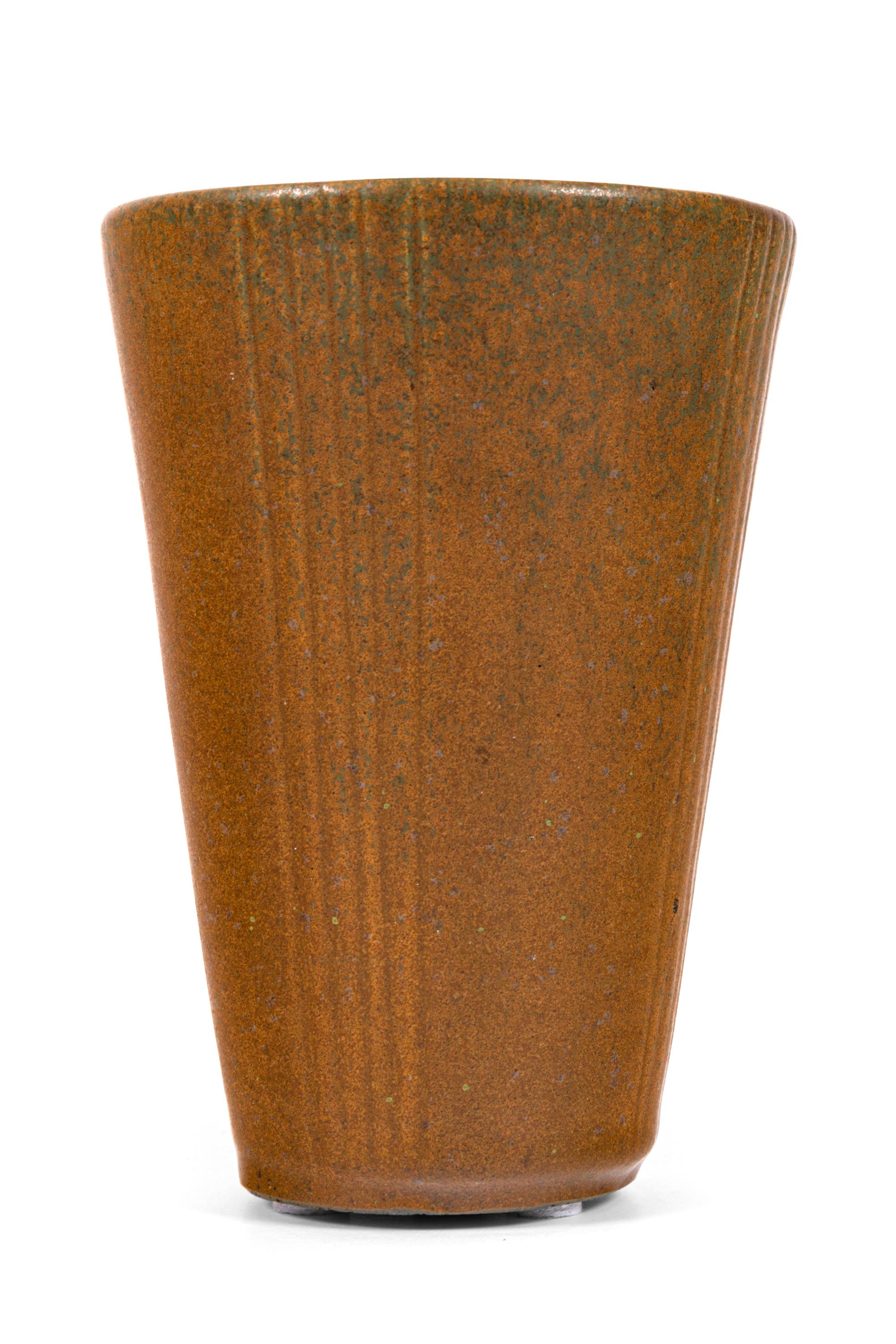 Scandinavian Modern Arne Bang Signed Brown Glazed & Incised Stoneware Vase, Denmark 1950s