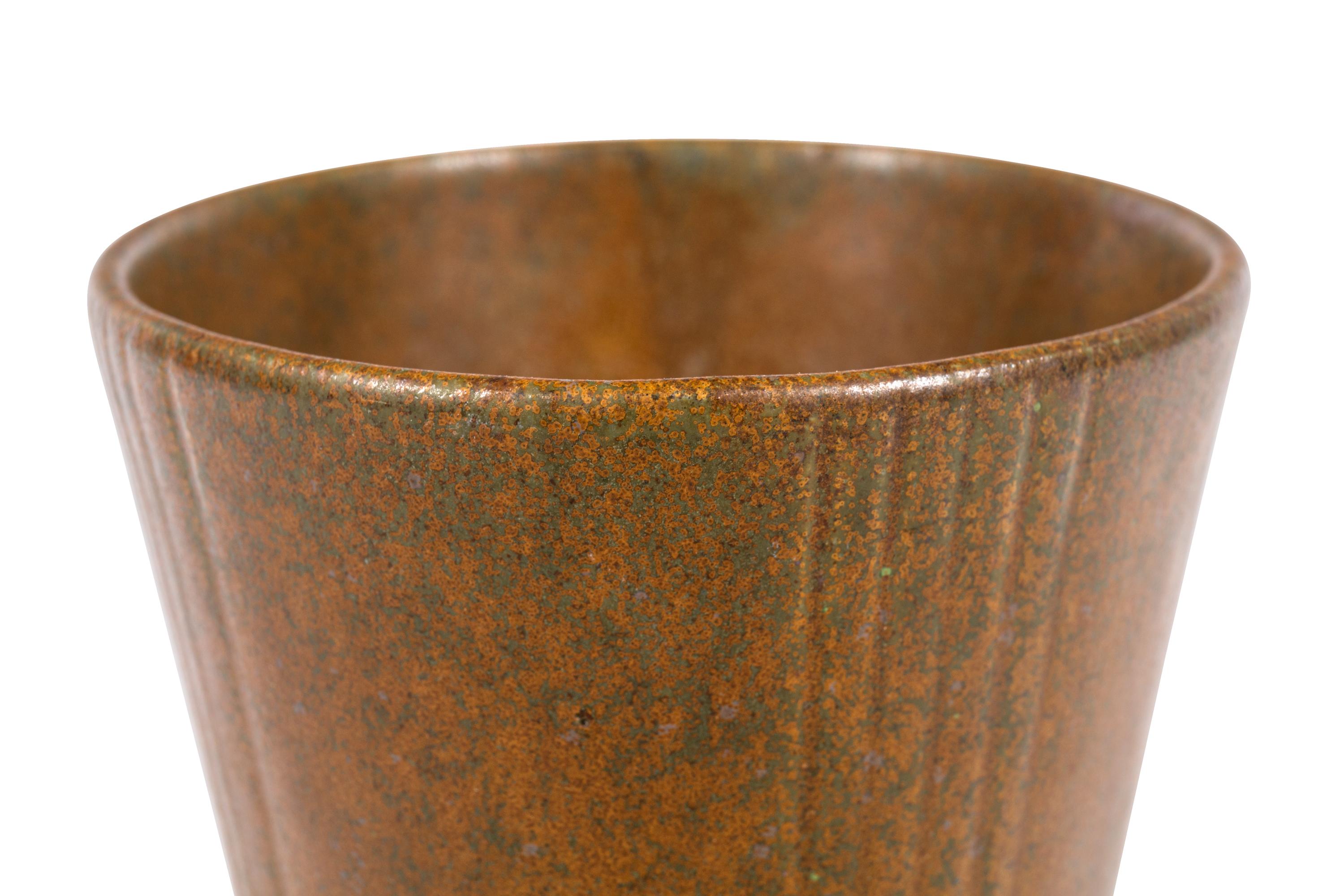 Danish Arne Bang Signed Brown Glazed & Incised Stoneware Vase, Denmark 1950s