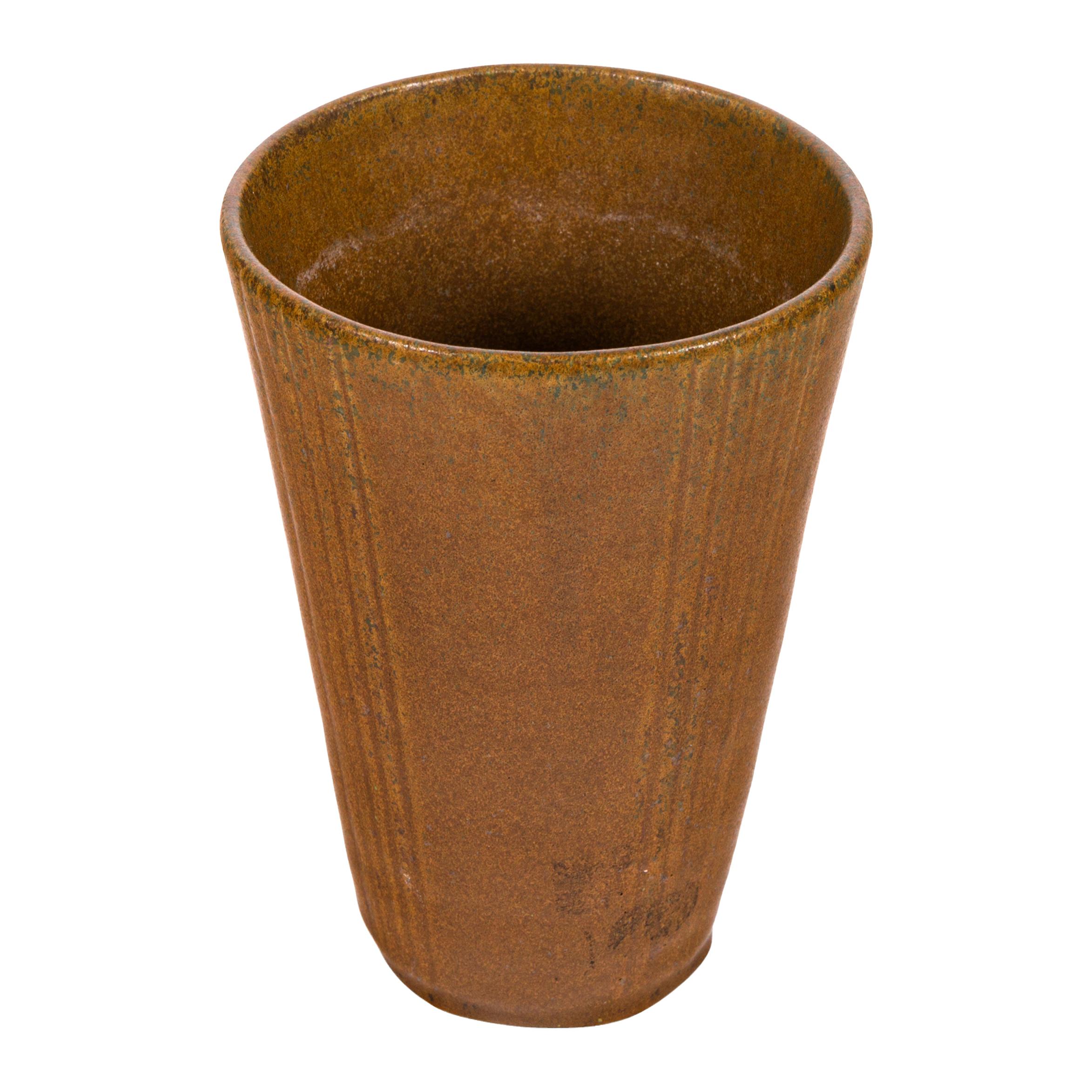 Arne Bang Signed Brown Glazed & Incised Stoneware Vase, Denmark 1950s