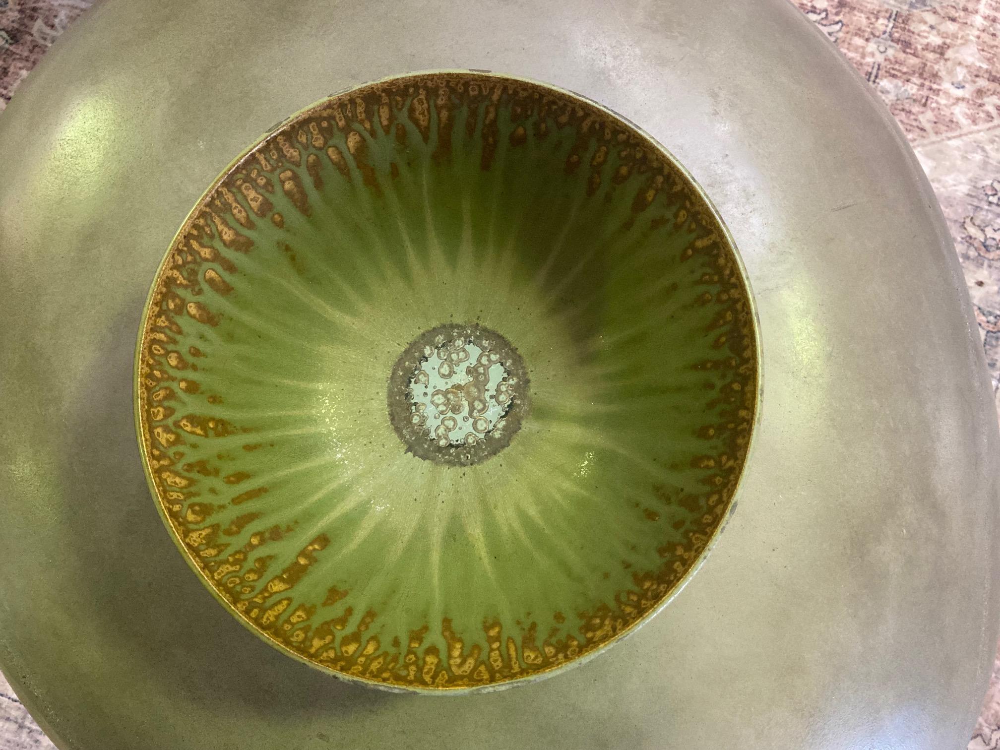 Mid-Century Modern Arne Bang Signed Monumental Midcentury Danish Scandinavian Ceramic Pottery Bowl For Sale