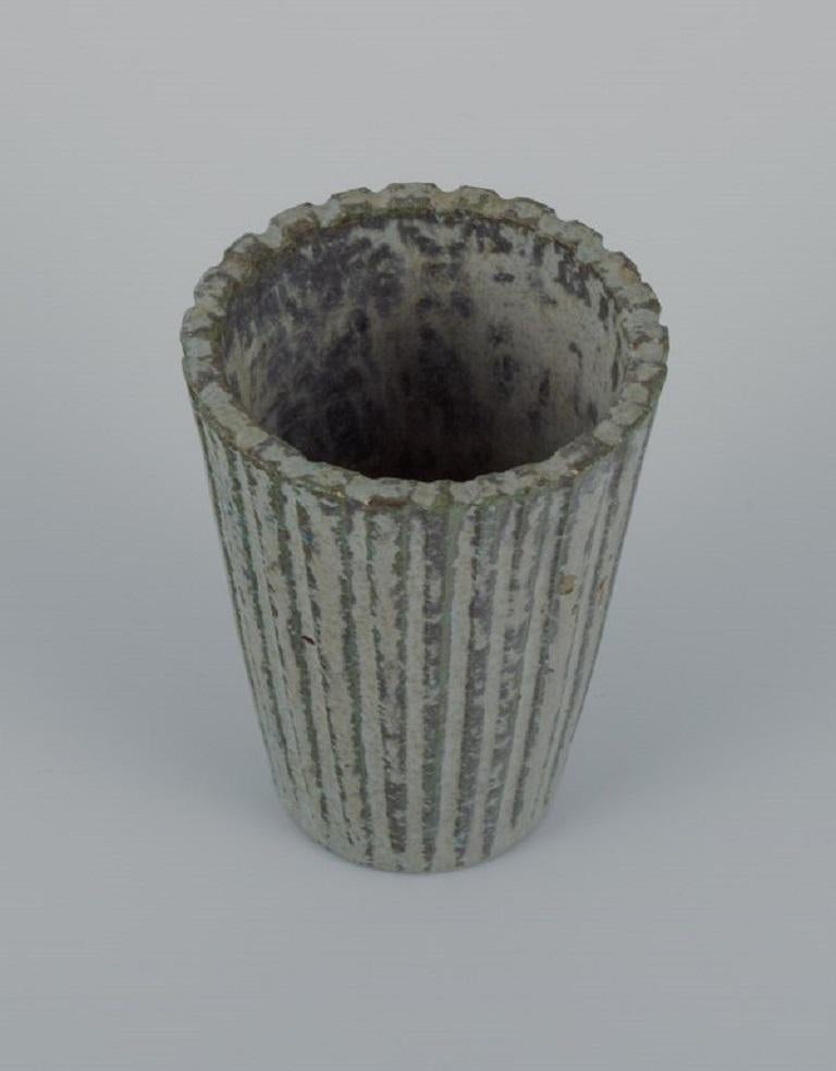 Scandinavian Modern Arne Bang, Small Ceramic Vase in Fluted Design, 1940s/1950s