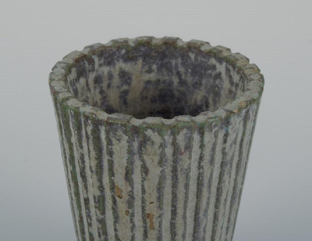Danish Arne Bang, Small Ceramic Vase in Fluted Design, 1940s/1950s