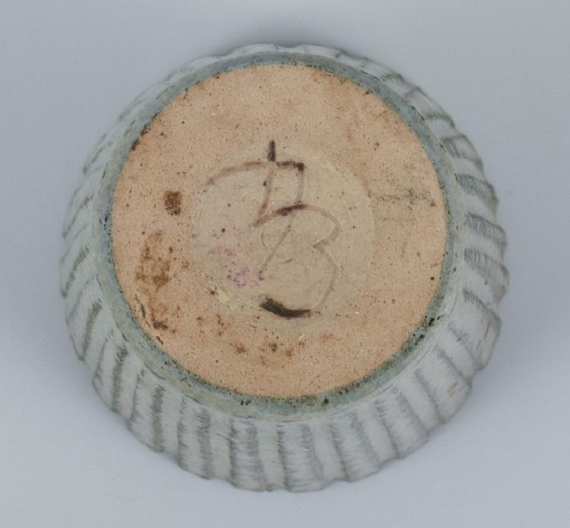 Glazed Arne Bang, Small Ceramic Vase in Fluted Design, 1940s/1950s