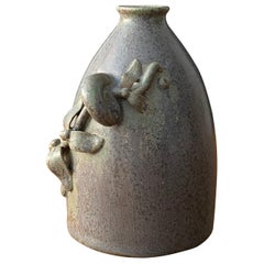 Arne Bang, Small Sculptural Vase, Grey Blue Glazed Stoneware, Denmark, 1940s