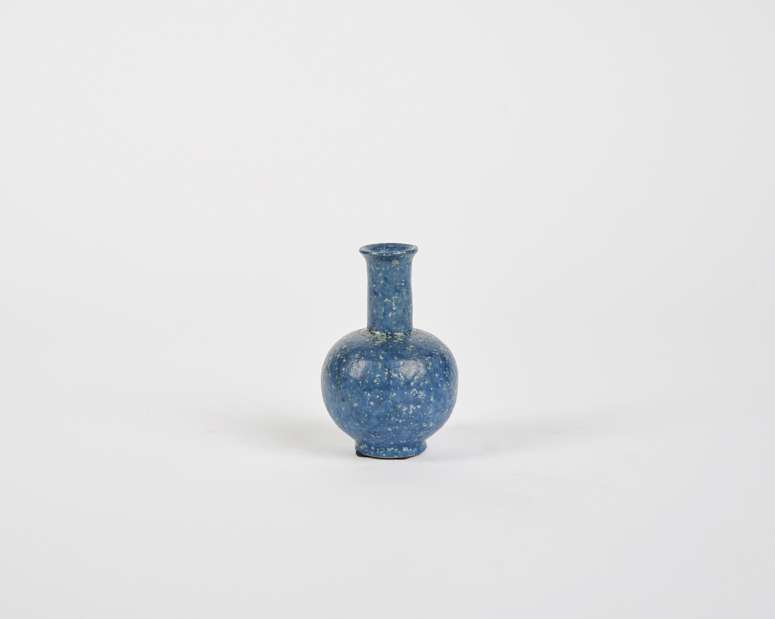 Danish Arne Bang, Small Speckled Blue Ceramic Vase, Denmark, 1930s