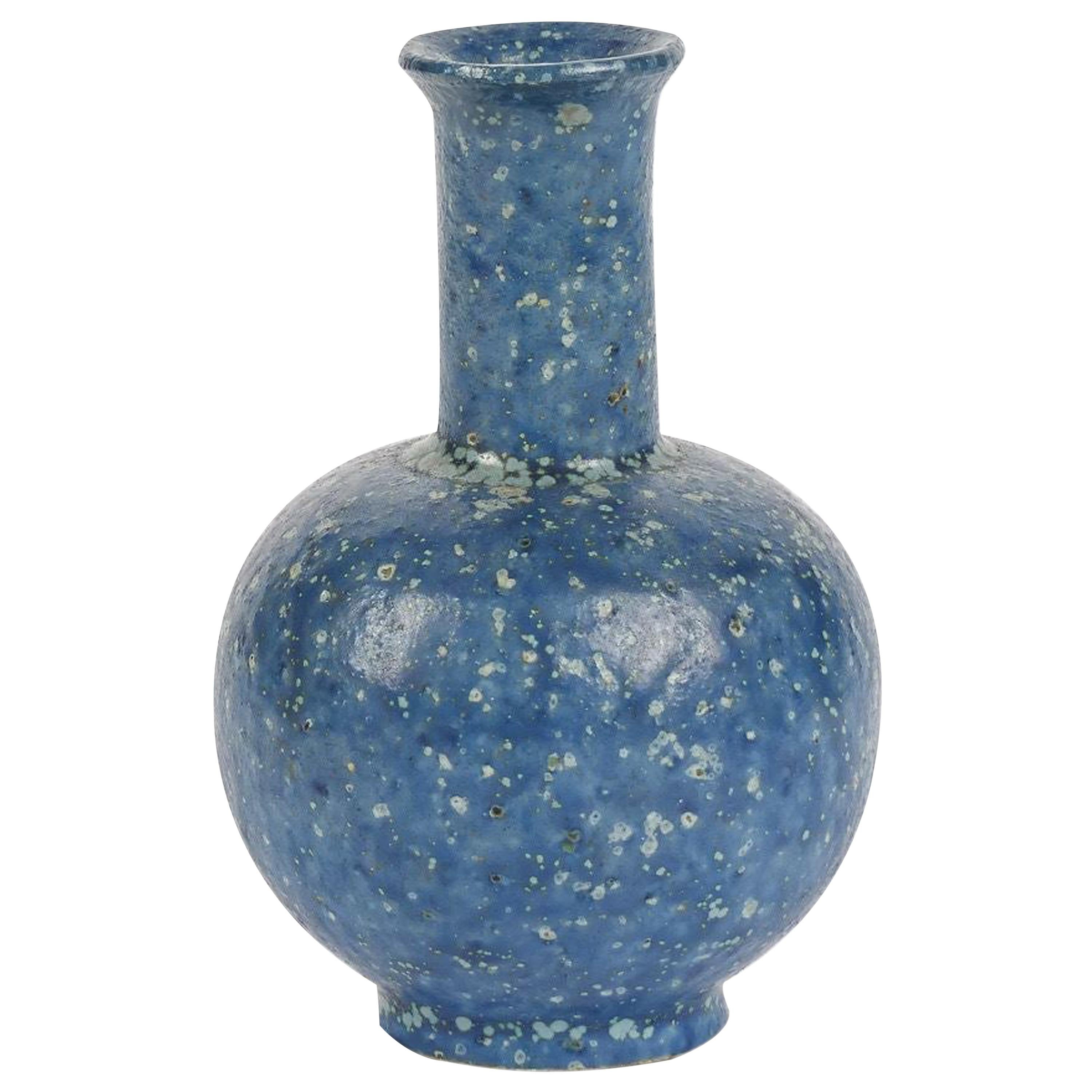 Arne Bang, Small Speckled Blue Ceramic Vase, Denmark, 1930s