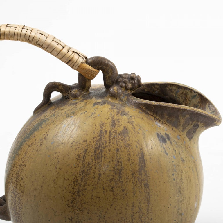 Arne Bang Stoneware Pitcher with Wicker Handel, No 151 For Sale at 1stDibs