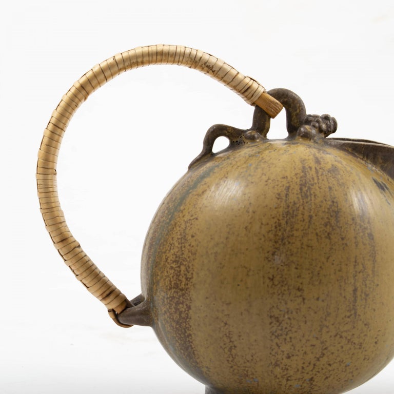 Arne Bang Stoneware Pitcher with Wicker Handel, No 151 For Sale at 1stDibs