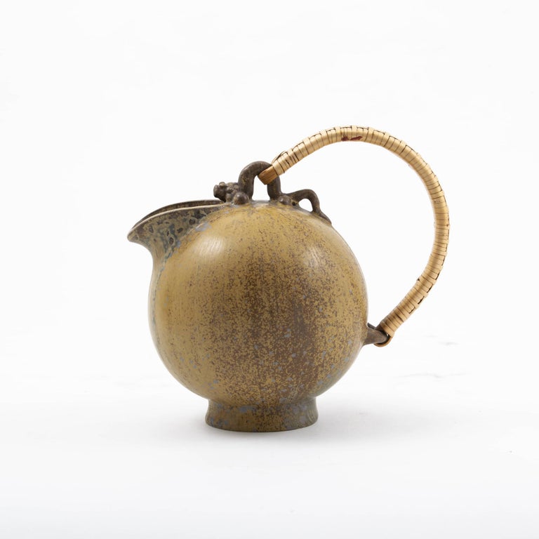 Arne Bang Stoneware Pitcher with Wicker Handel, No 151 For Sale at 1stDibs