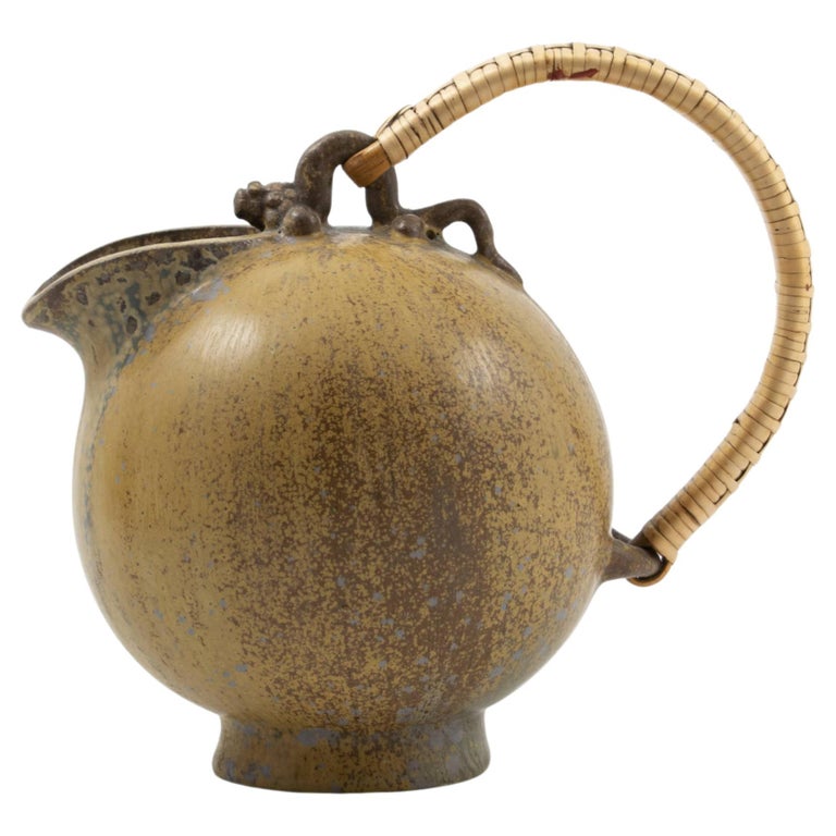 Arne Bang Stoneware Pitcher with Wicker Handel, No 151 For Sale at 1stDibs
