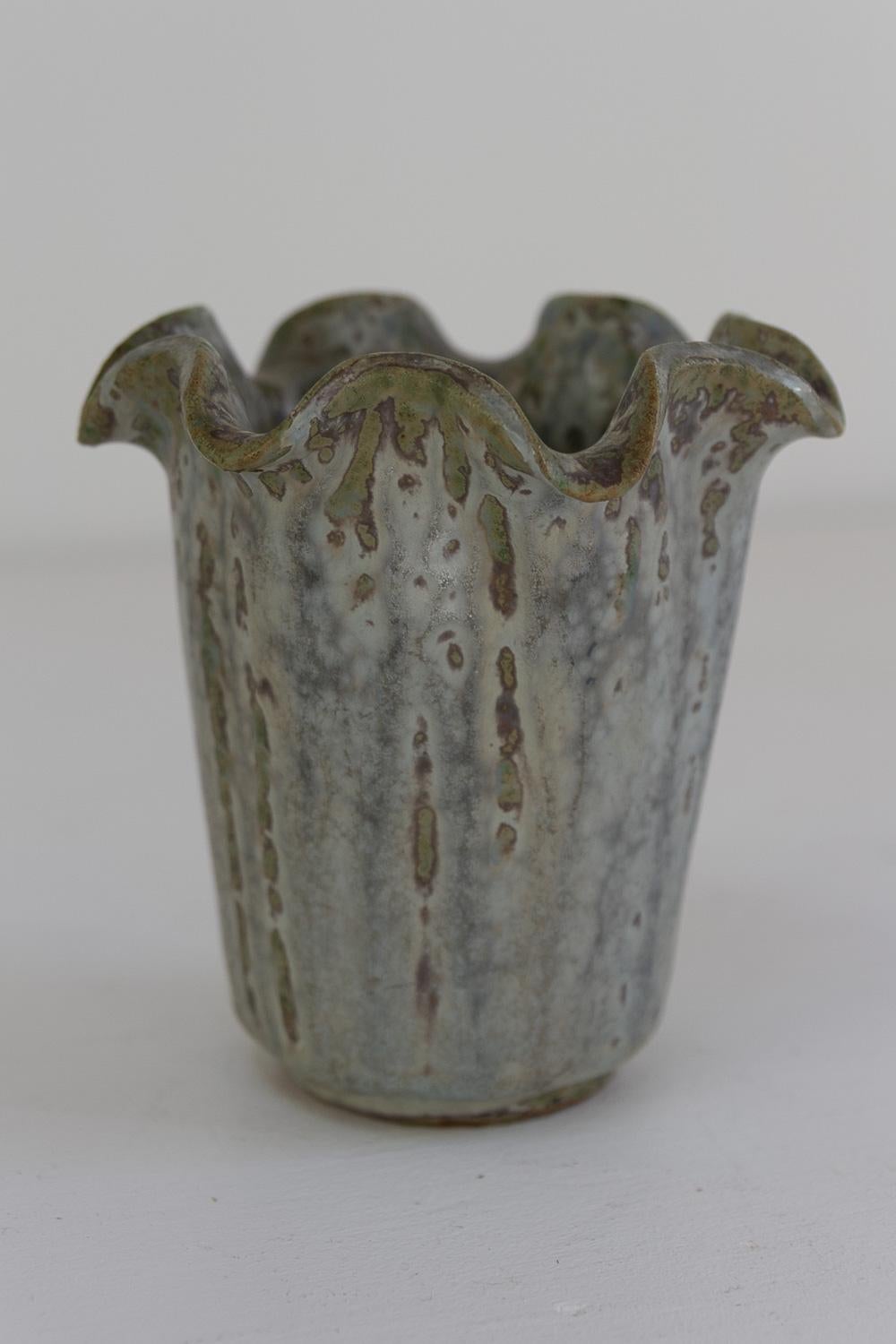 Vase en grès à glaçure bleue et verte d'Arne Bang, Danemark, années 1940. en vente 4