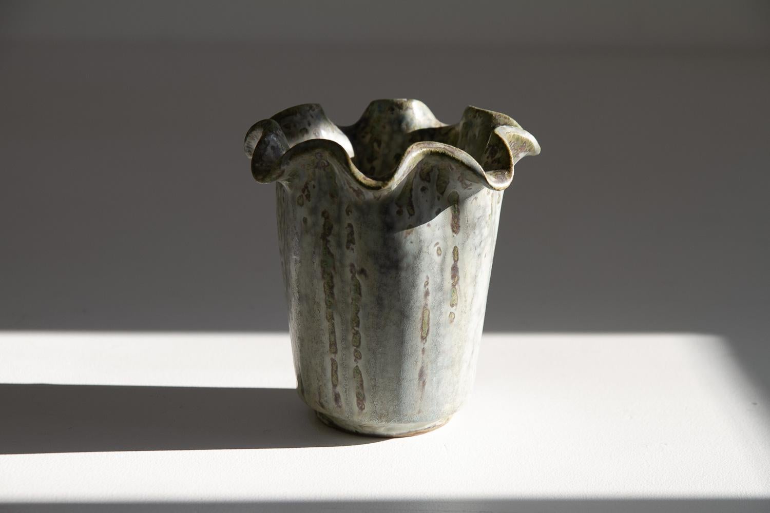 Vase en grès à glaçure bleue et verte d'Arne Bang, Danemark, années 1940. en vente 8