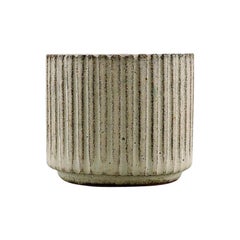 Arne Bang, Stoneware Vase with Fluted Corpus Decorated with Sand Colored Glaze