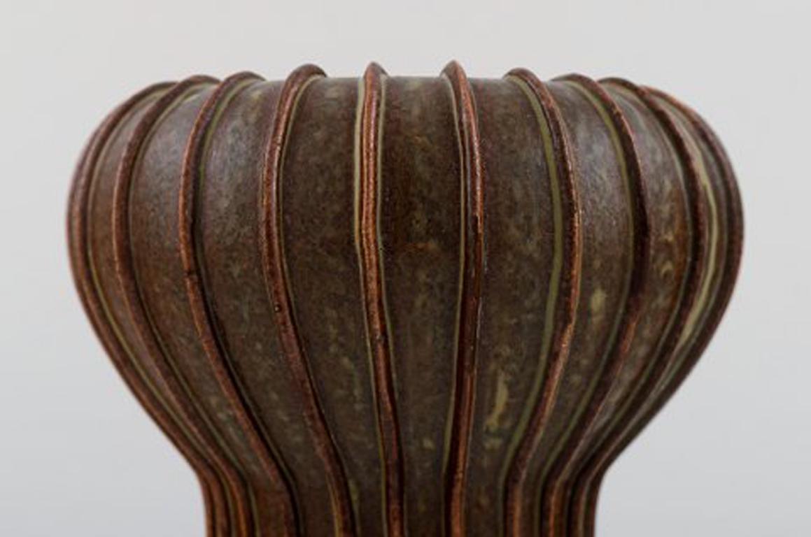 Scandinavian Modern Arne Bang, Trumpet-Shaped Vase of Stoneware, Modelled in Fluted Style