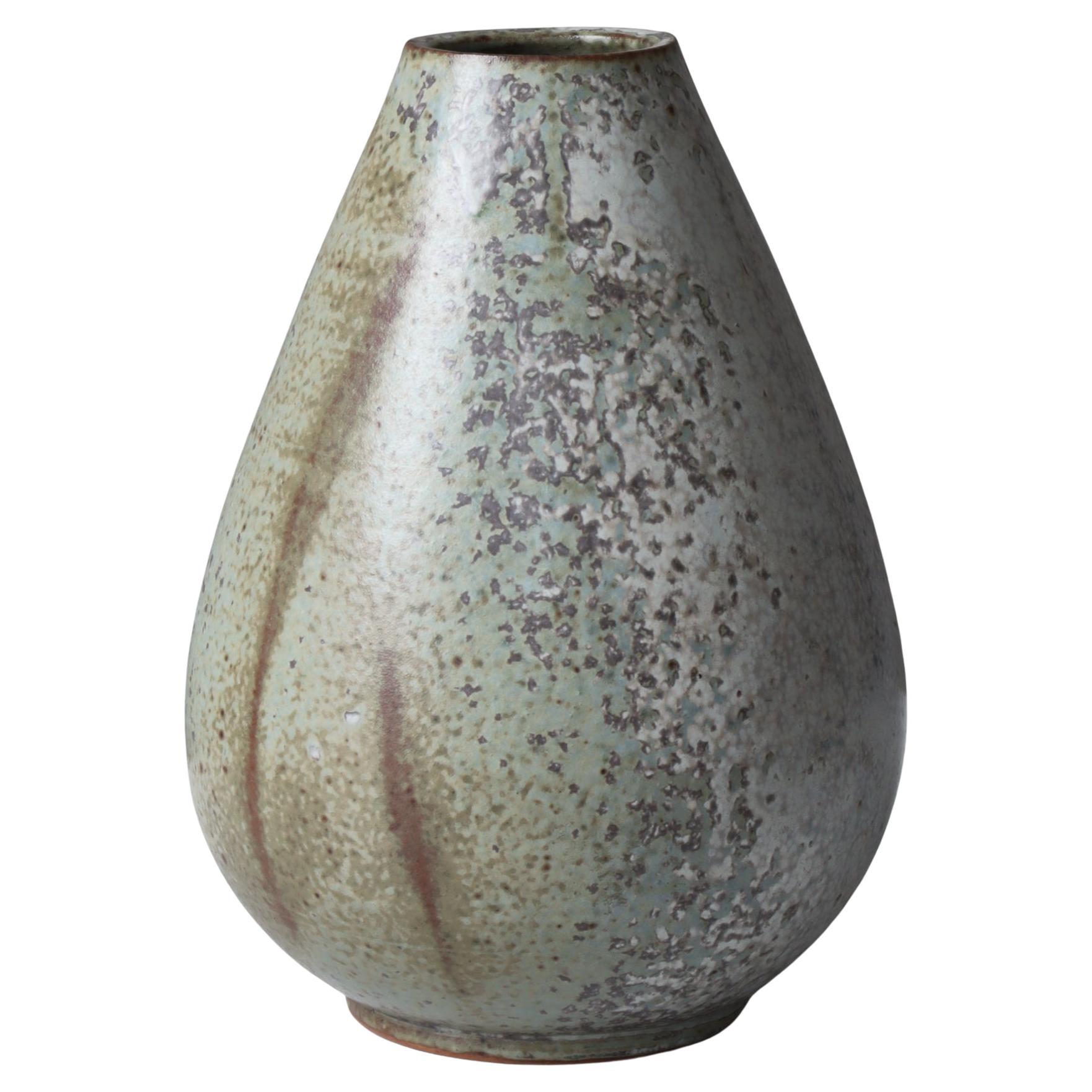 Arne Bang Unique Large Drop Shaped Stoneware Vase Speckled Glazing, 1930s