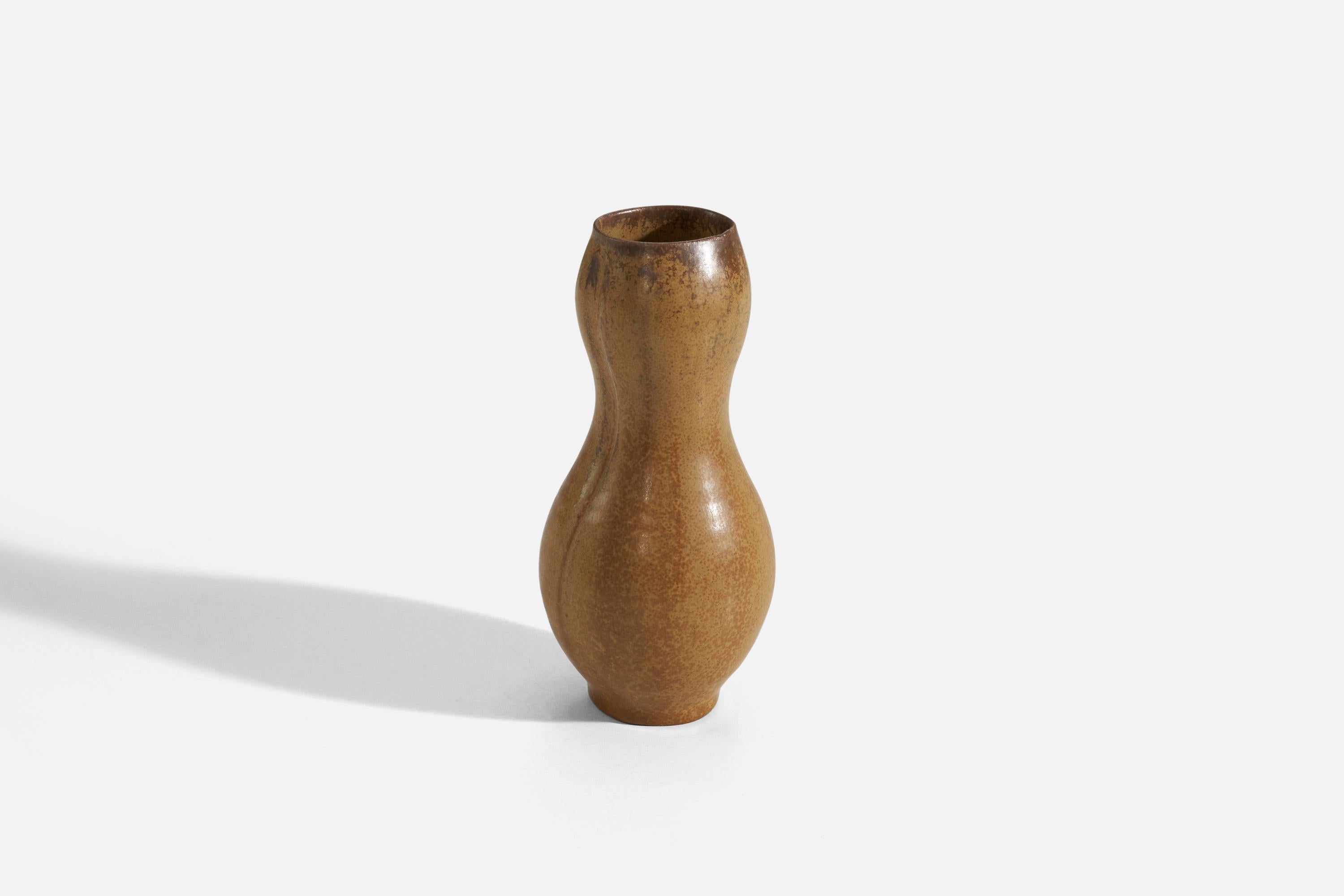 Swedish Arne Bang, Vase, Brown Stoneware, Sweden, 1940s For Sale