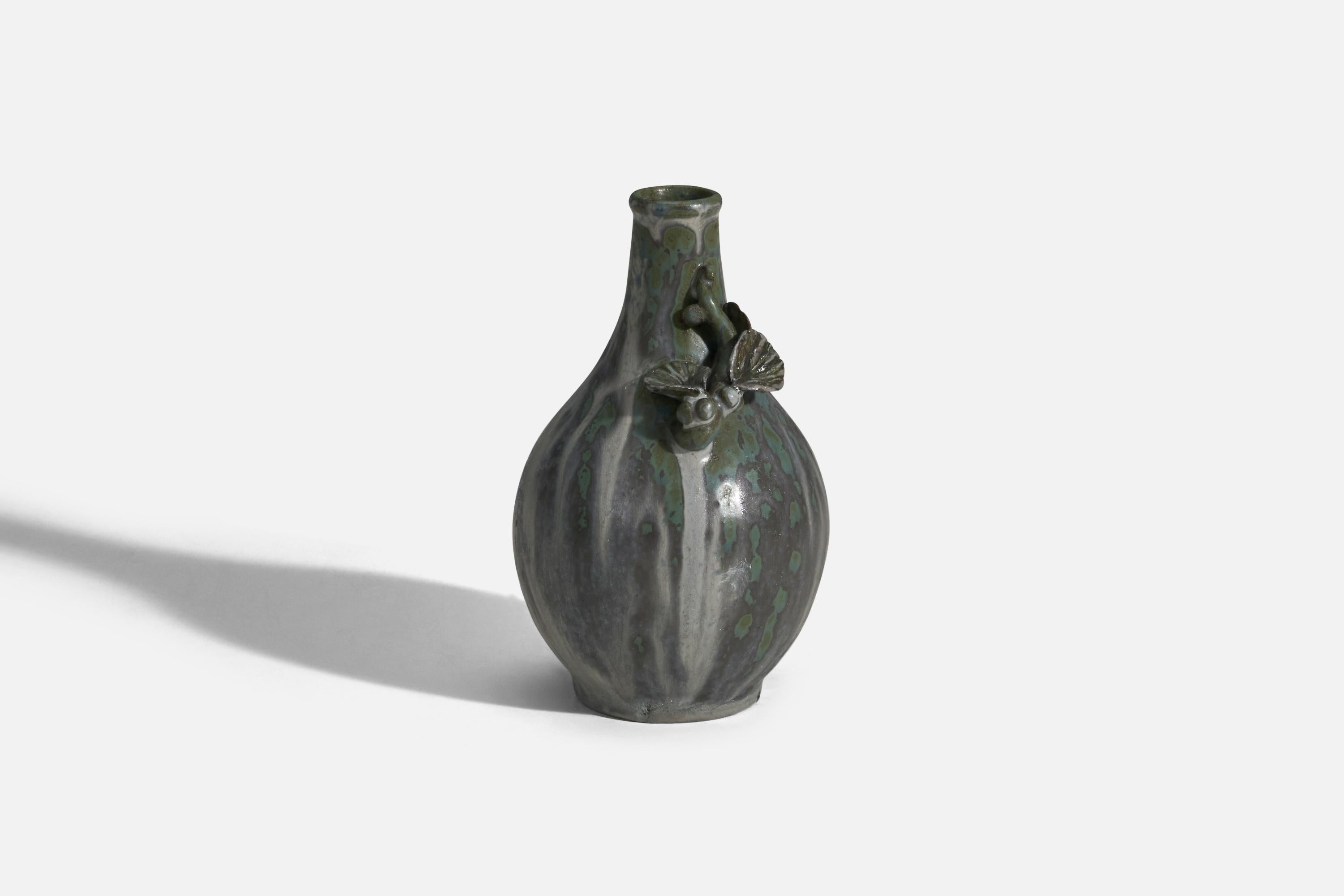 A grey and green glazed stoneware vase designed and produced by Arne Bang, Denmark, 1940s.