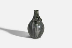 Vase en grès émaillé gris et vert d'Arne Bang, Danemark, années 1940
