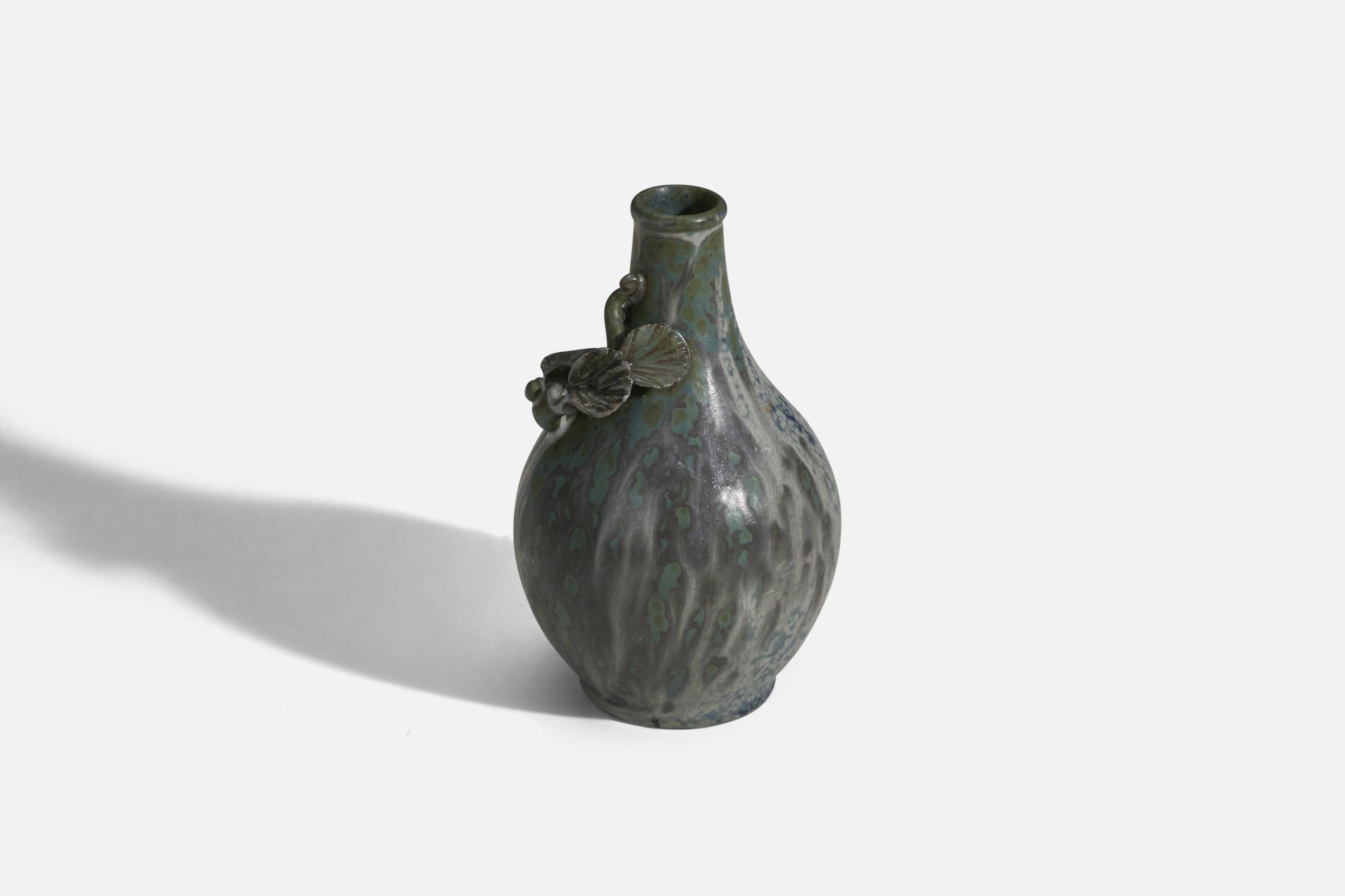 Scandinavian Modern Arne Bang, Vase, Grey and Green Glazed Stoneware, Denmark, 1940s For Sale
