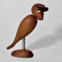 Arne Basse: Korkenzieher und Flaschenöffner in Form eines rauchenden Vogels, Teakholz, Dänemark, 1950er Jahre