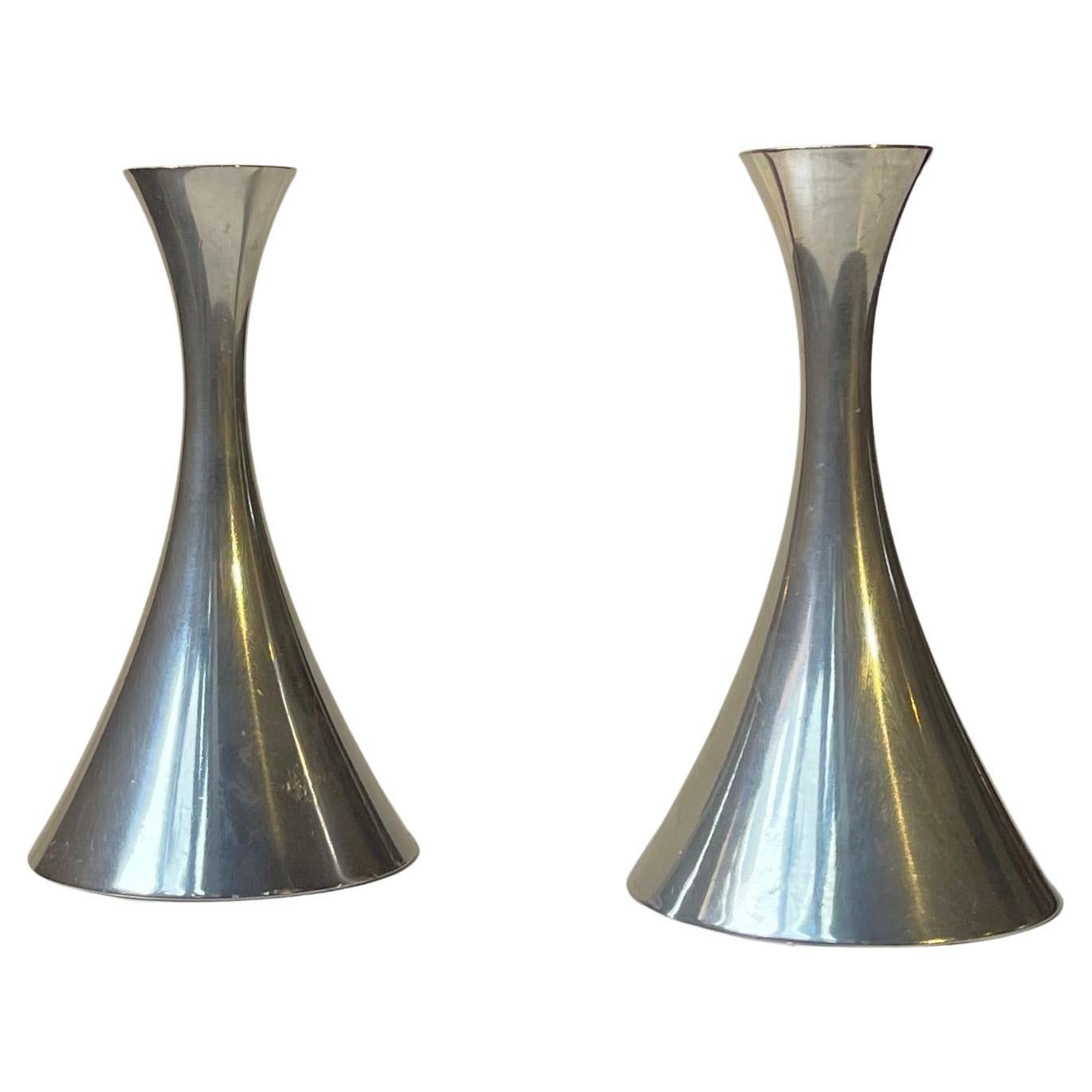 Arne Eskers Pewter Candleholders for Just Andersen, 1950s, Set of 2 For Sale