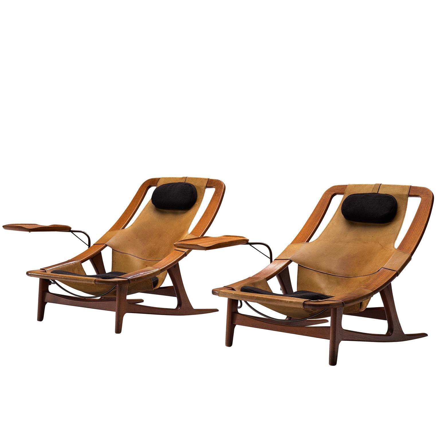 Arne F. Tidemand Ruud Rare Pair of Cognac Leather 'Holmenkollen' Lounge Chairs