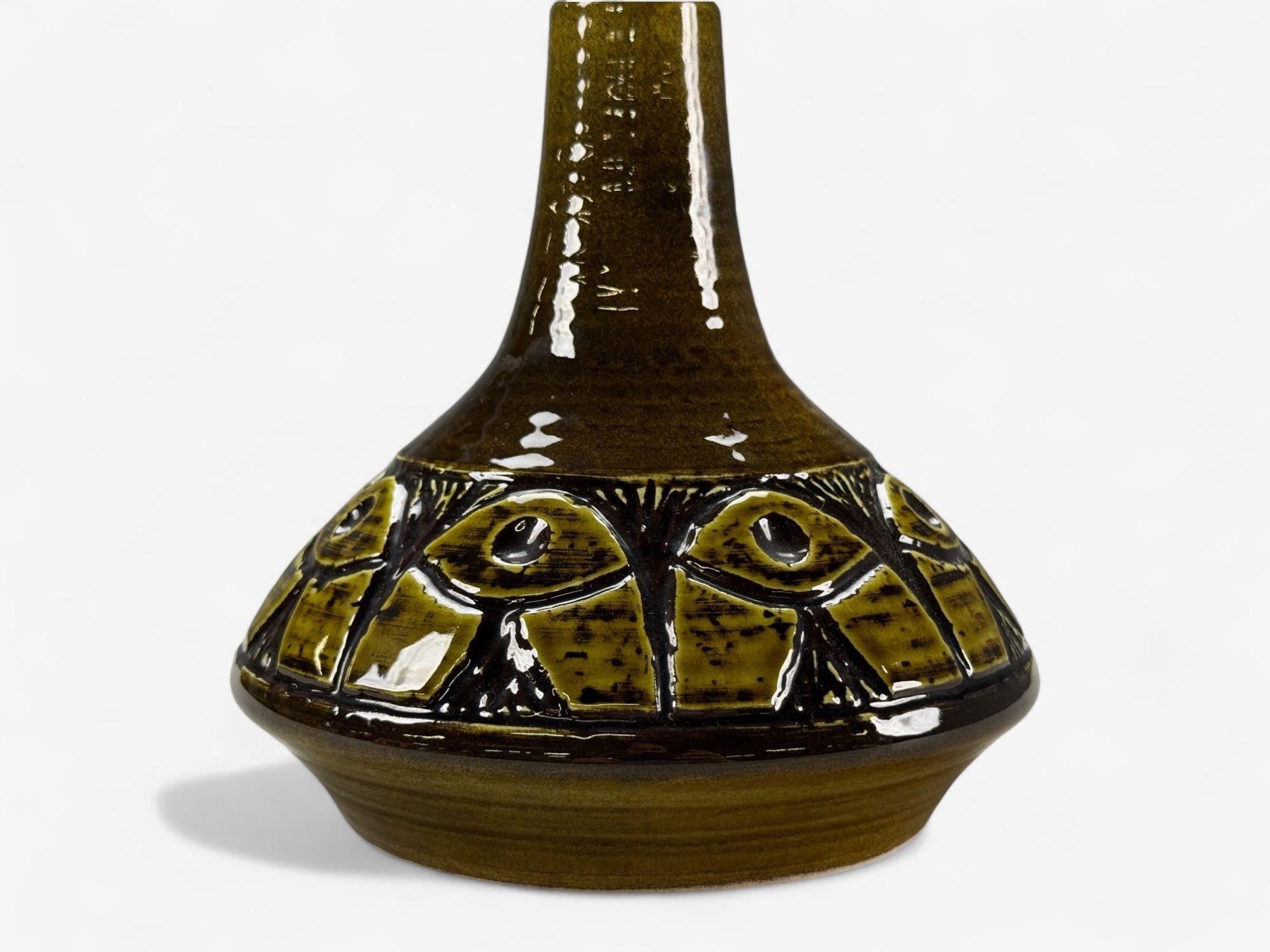 Arne Finne Nielsen, Olivgrünes Steingut, Tischlampe, Dänemark, 1960er Jahre im Angebot 1