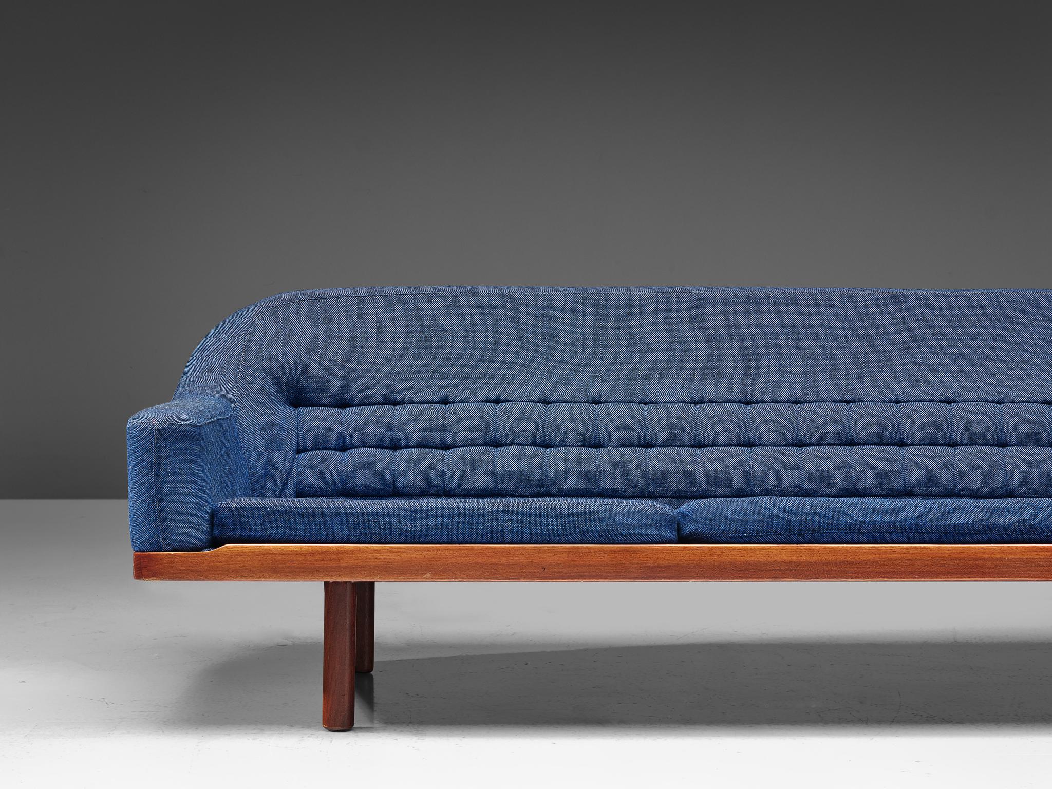 Scandinavian Modern Arne Halvorsen Sofa in Teak and Blue Upholstery  For Sale