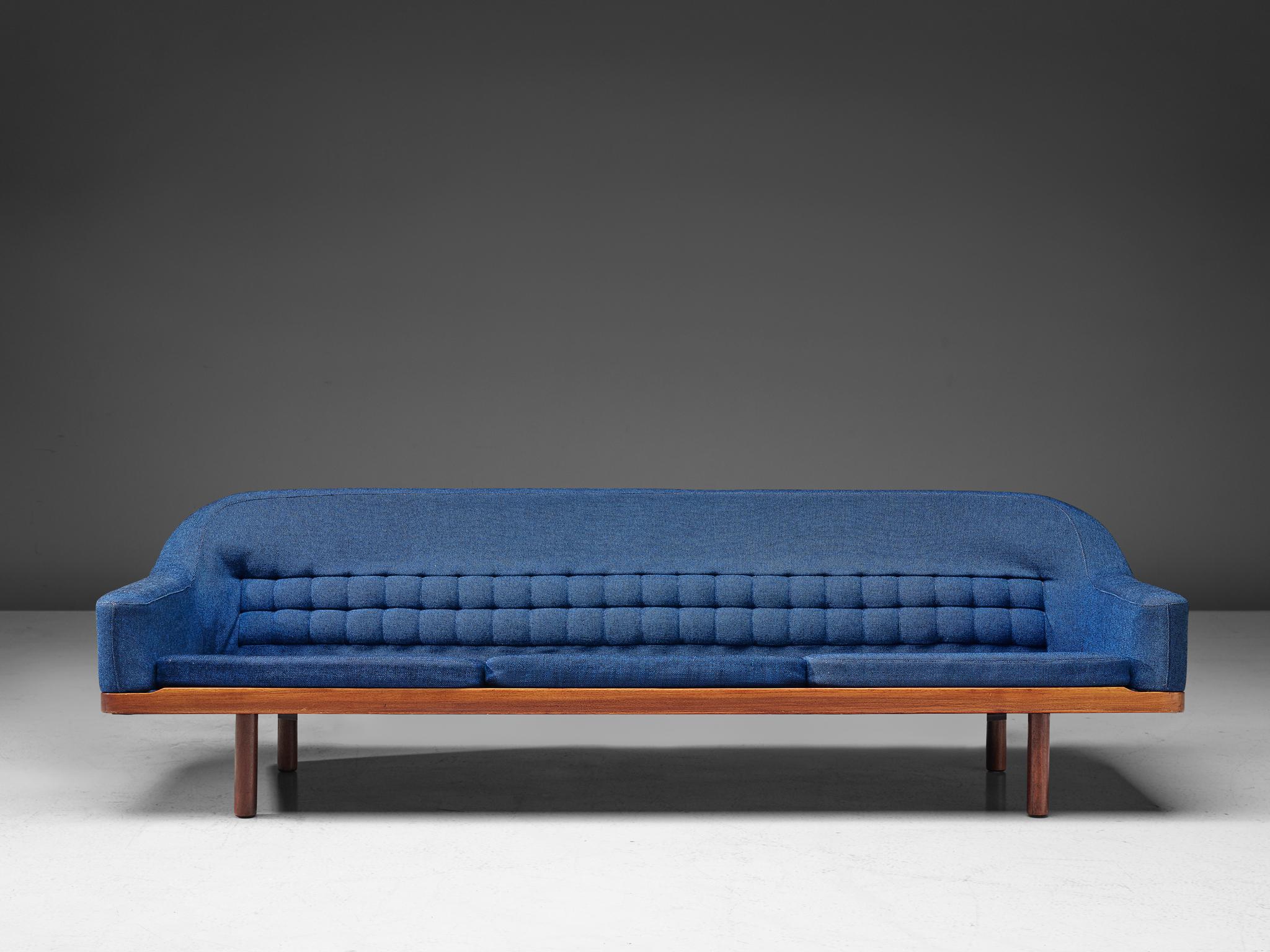 Norwegian Arne Halvorsen Sofa in Teak and Blue Upholstery  For Sale