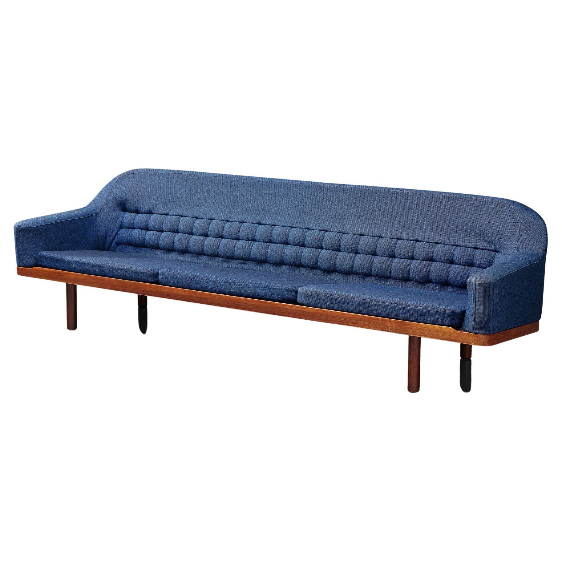 Arne Halvorsen Sofa in Teak and Blue Upholstery  For Sale