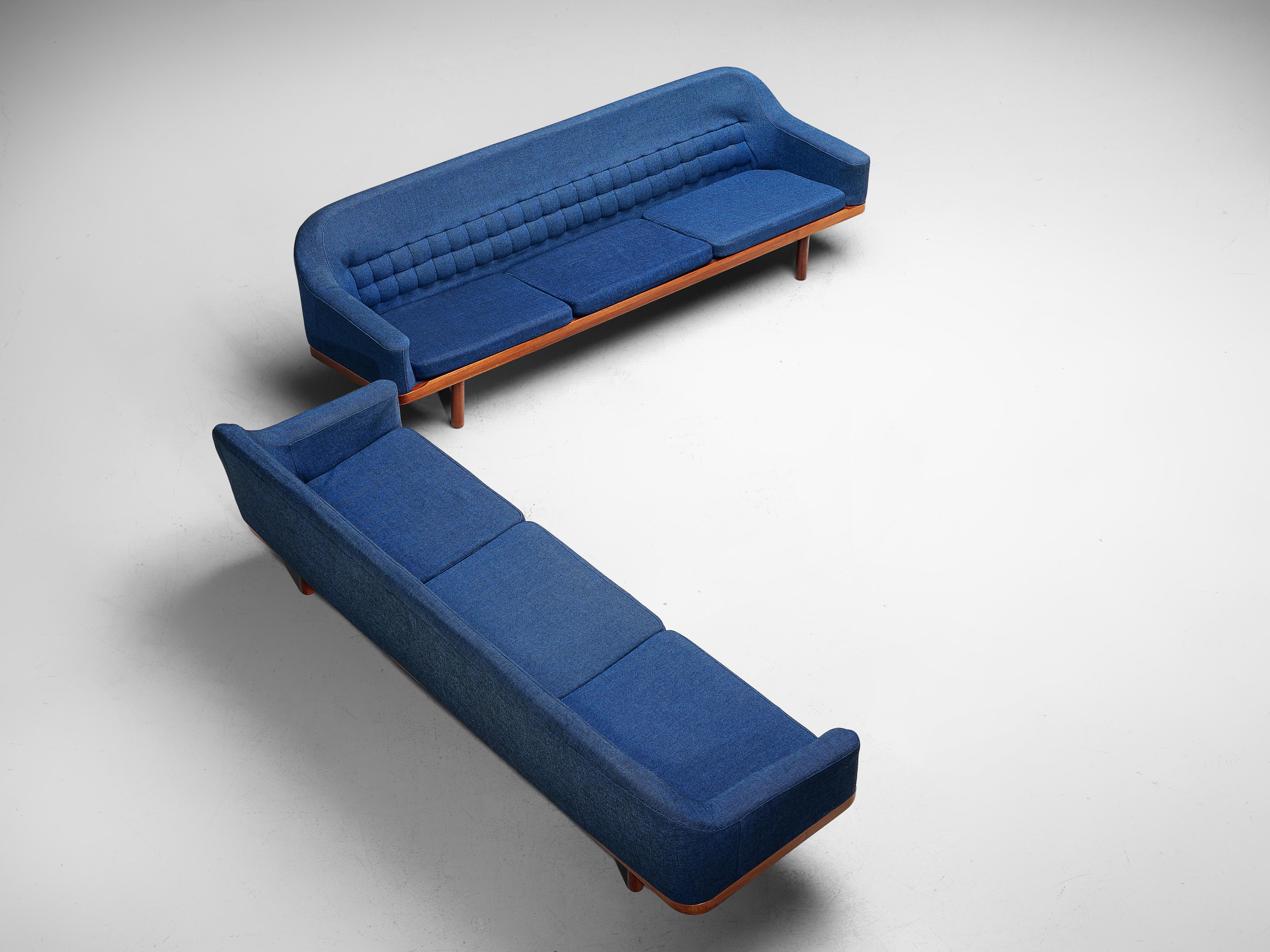 Arne Halvorsen Sofa Model 2010 in Teak and Blue Fabric Upholstery 5