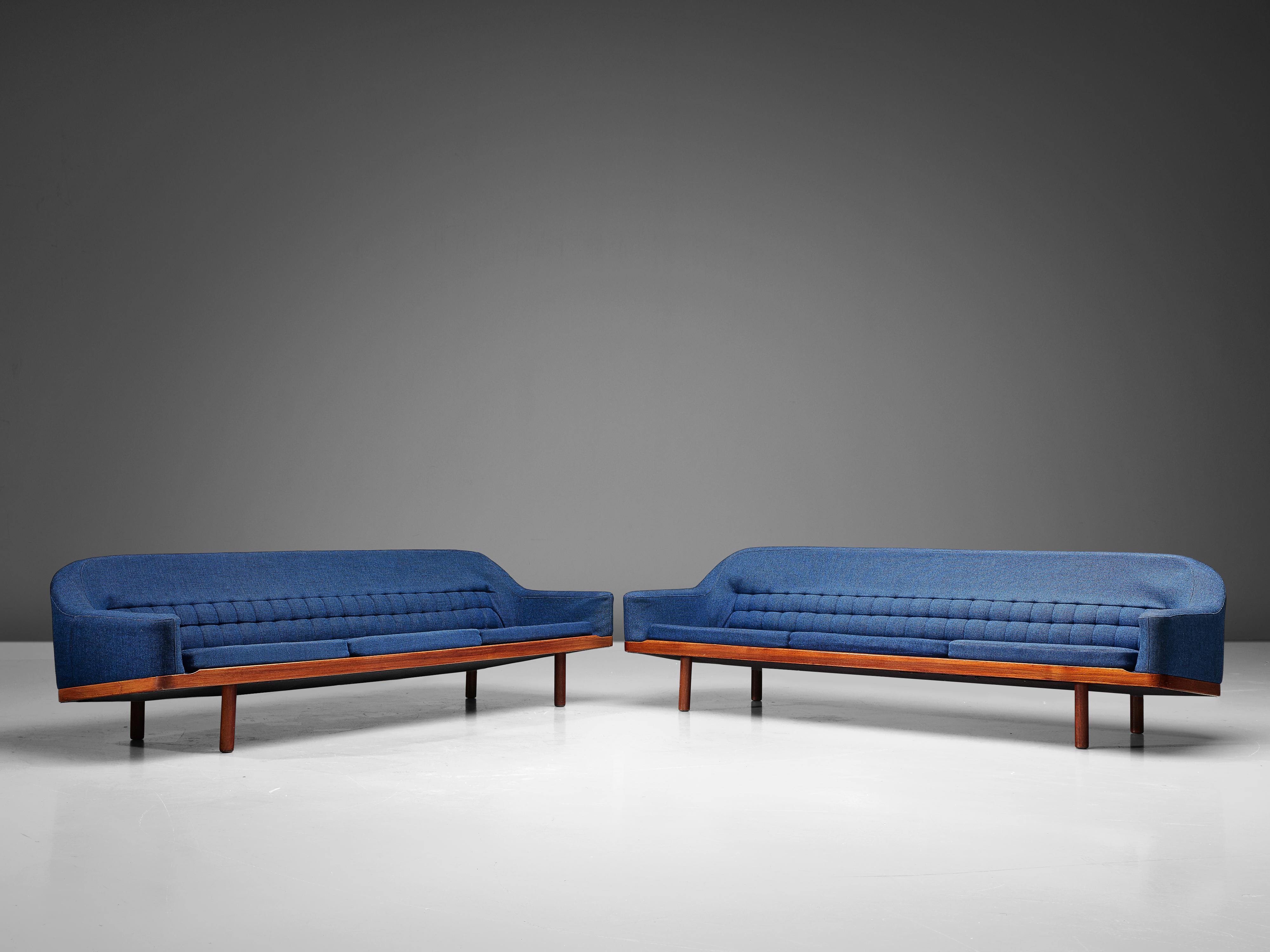 Arne Halvorsen Sofa Model 2010 in Teak and Blue Fabric Upholstery 6