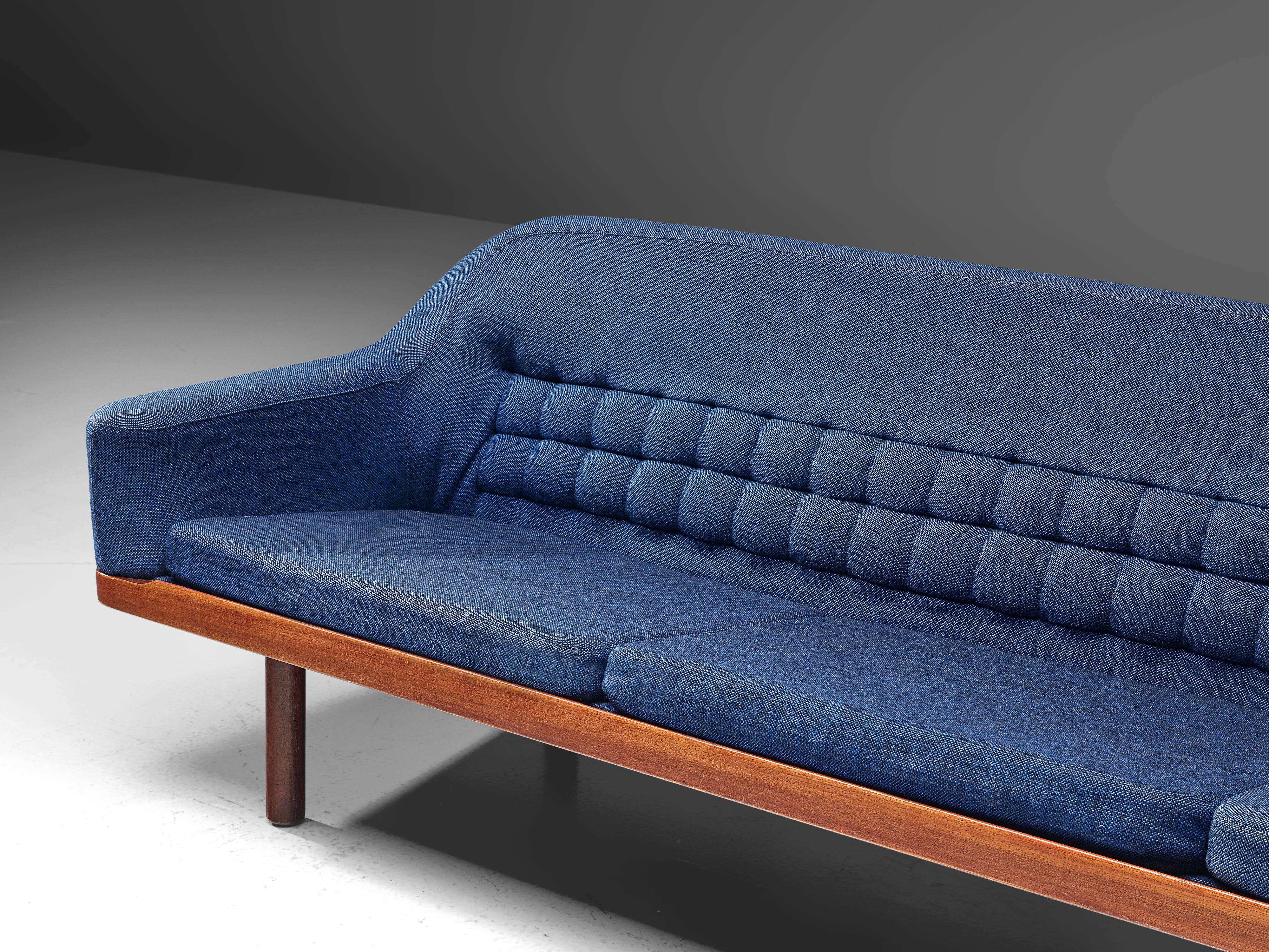 Mid-Century Modern Arne Halvorsen Sofa Model 2010 in Teak and Blue Fabric Upholstery