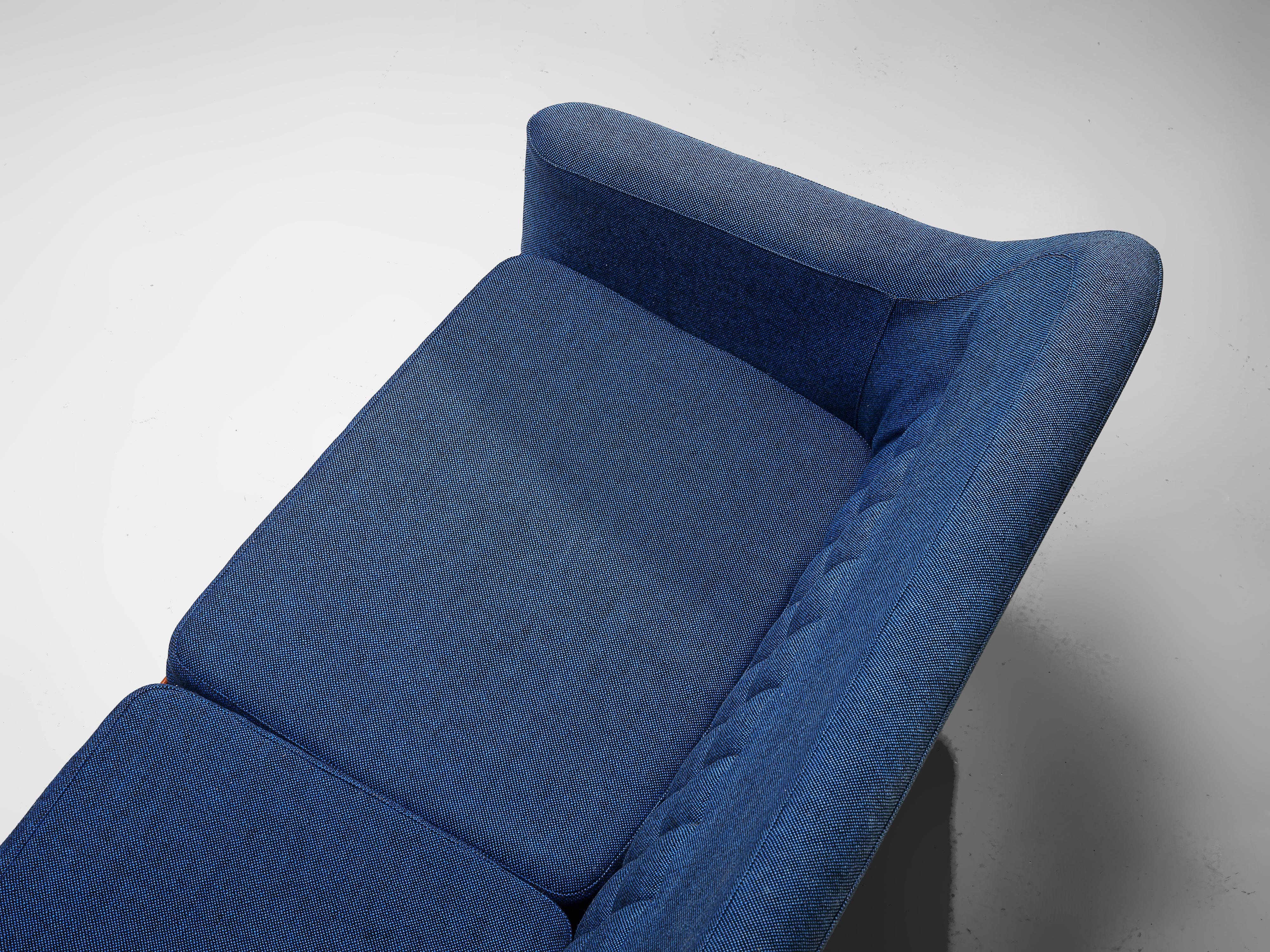 Norwegian Arne Halvorsen Sofa Model 2010 in Teak and Blue Fabric Upholstery