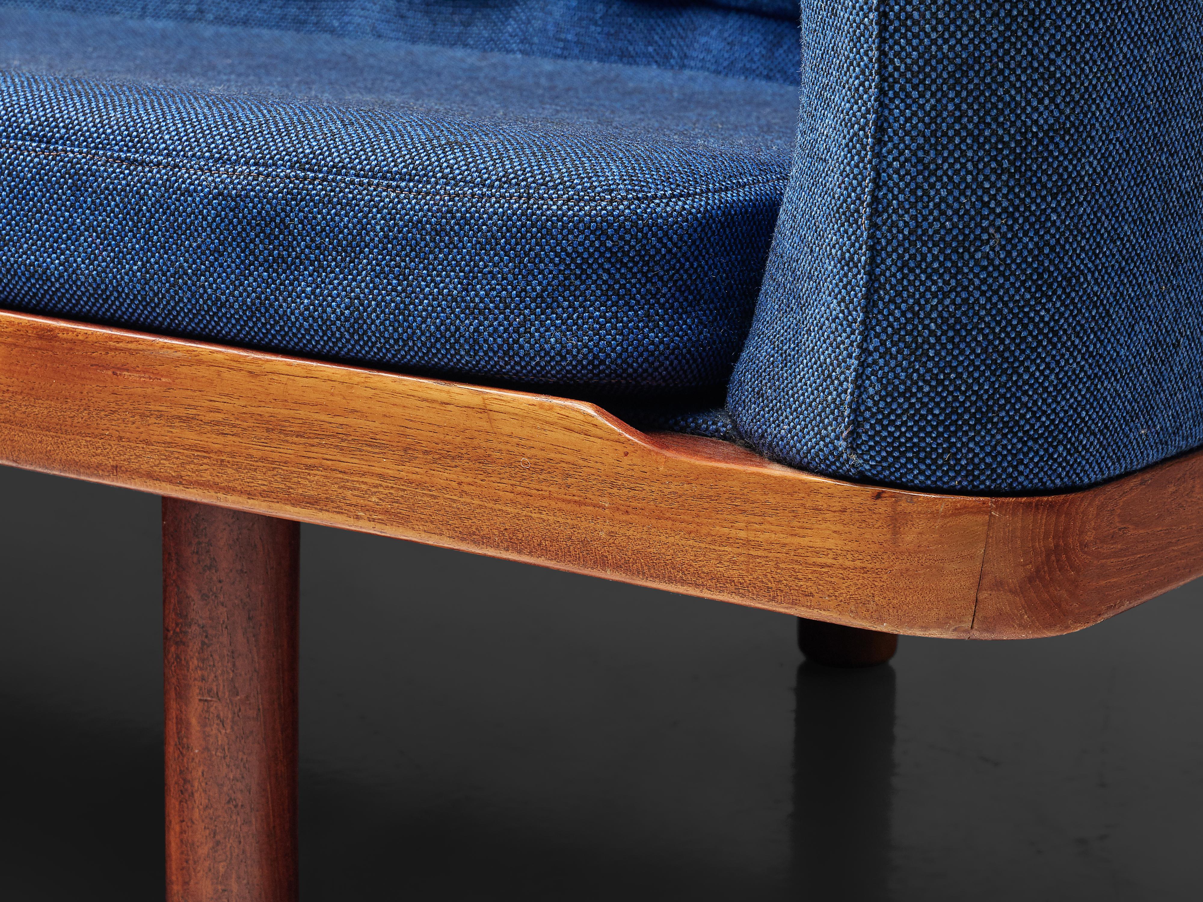 20th Century Arne Halvorsen Sofa Model 2010 in Teak and Blue Fabric Upholstery